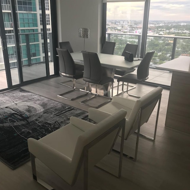 dining room featuring plenty of natural light and light hardwood / wood-style flooring