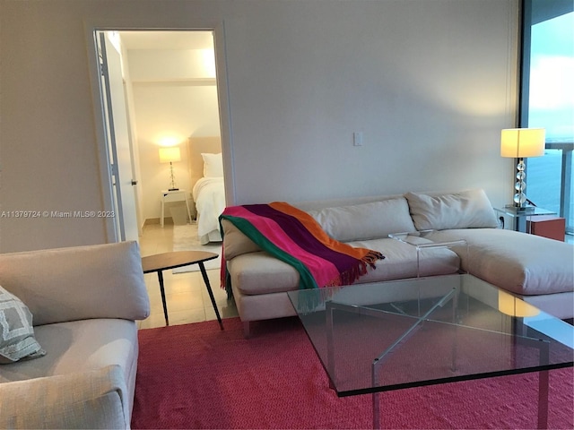 living room with light tile floors