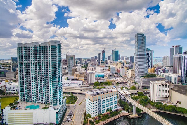 property's view of city featuring a water view