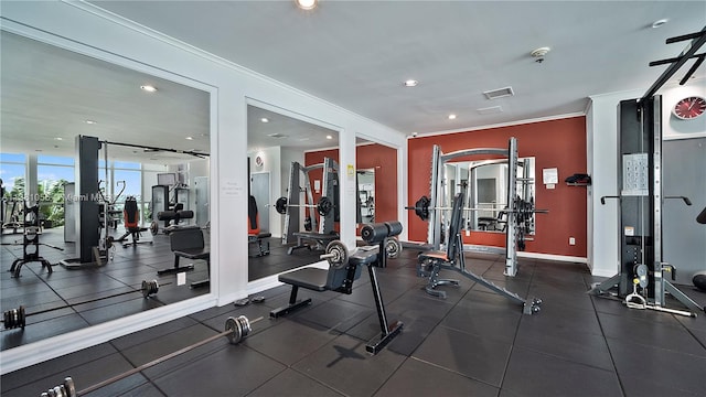 exercise room with crown molding