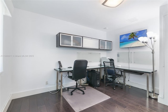 office area with dark hardwood / wood-style floors