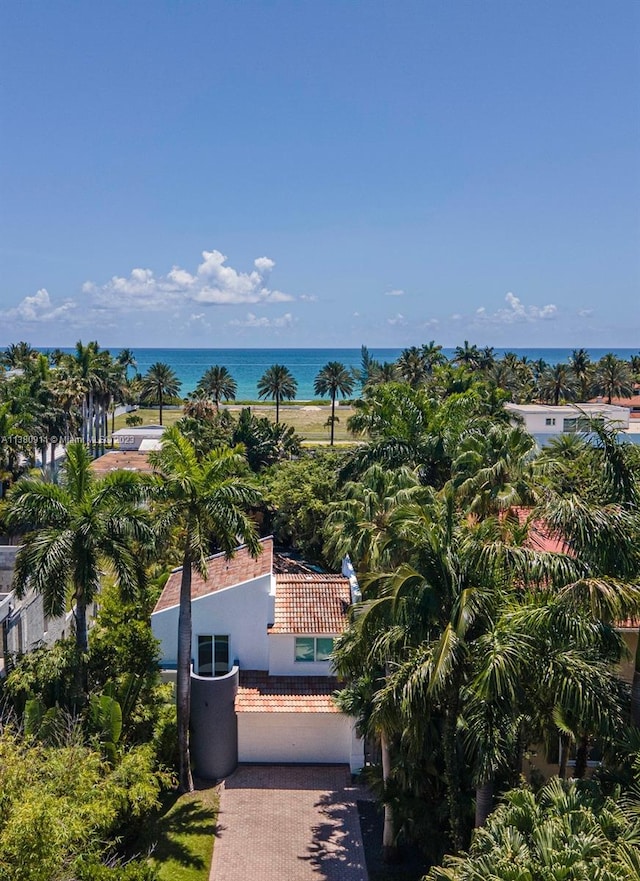 bird's eye view featuring a water view