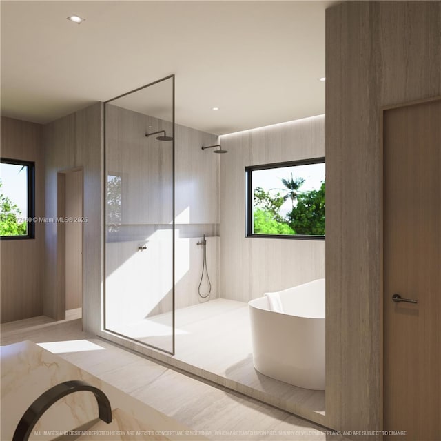 bathroom with plus walk in shower