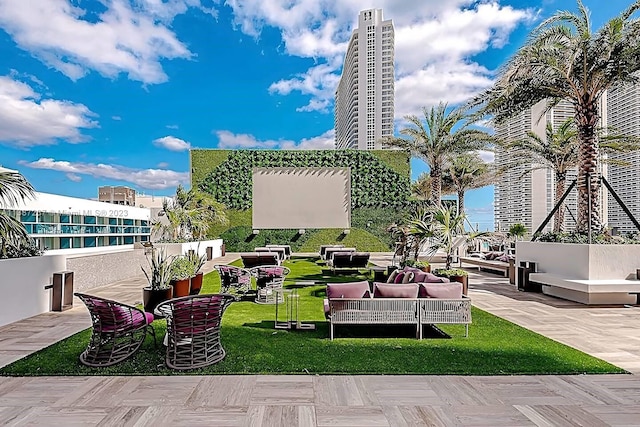 view of terrace with an outdoor living space