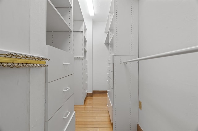 spacious closet featuring light hardwood / wood-style floors