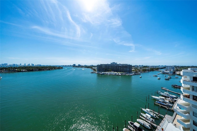 view of water feature featuring a boat dock