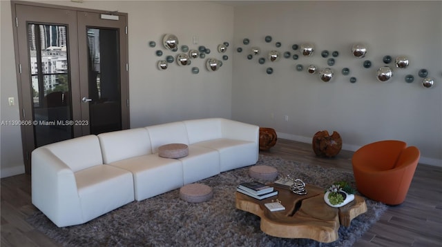 living room featuring dark wood-type flooring