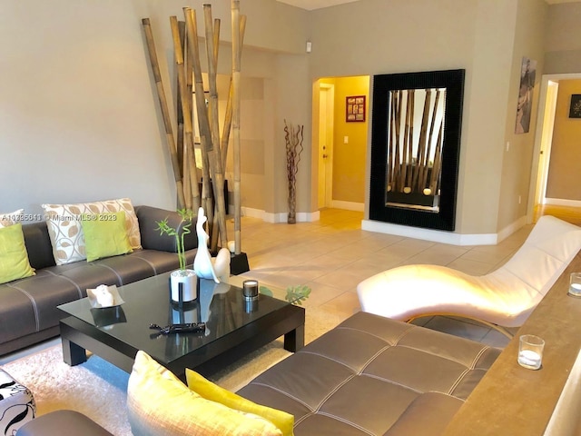 living room with light tile floors