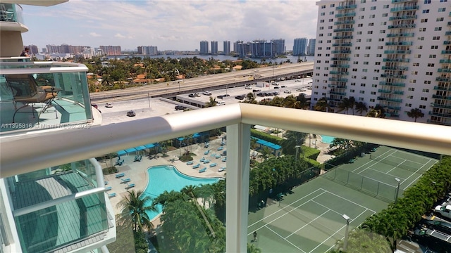 balcony with a community pool