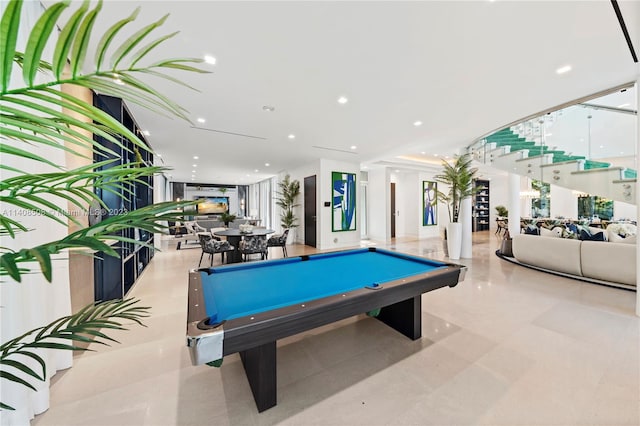 rec room featuring light tile floors and pool table