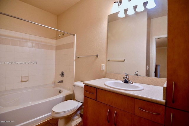 full bathroom with vanity, tile floors, shower / tub combination, and toilet