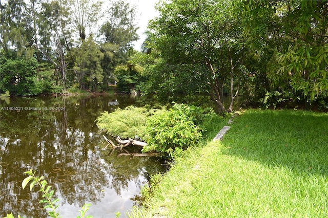 view of yard with a water view