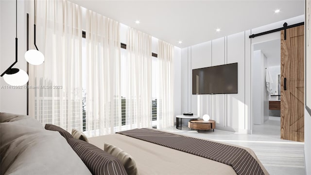 bedroom with a barn door