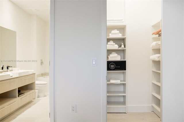 spacious closet with light wood-type flooring and sink