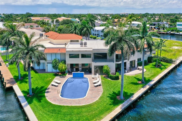 aerial view with a water view