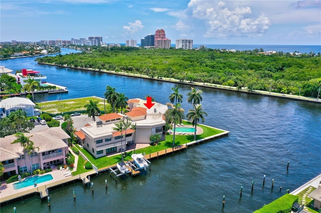 aerial view with a water view