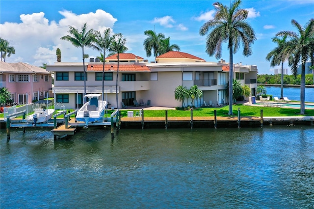 view of dock with a water view