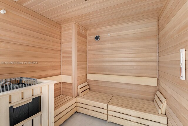 view of sauna featuring wood ceiling