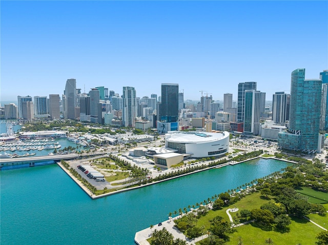 property's view of city featuring a water view