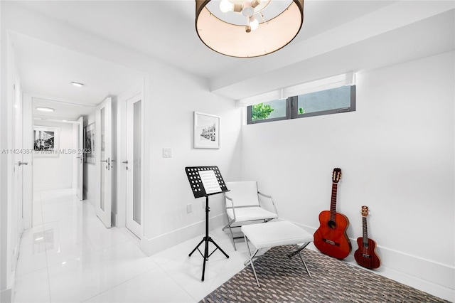 living area featuring light tile patterned floors