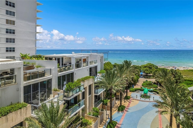 property view of water featuring a beach view