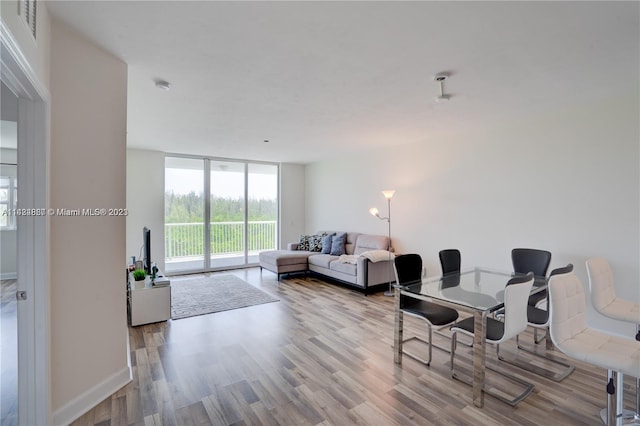 interior space featuring a wall of windows and light wood-type flooring