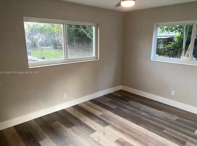 empty room with dark wood-type flooring