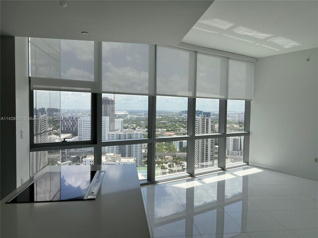 tiled spare room featuring expansive windows