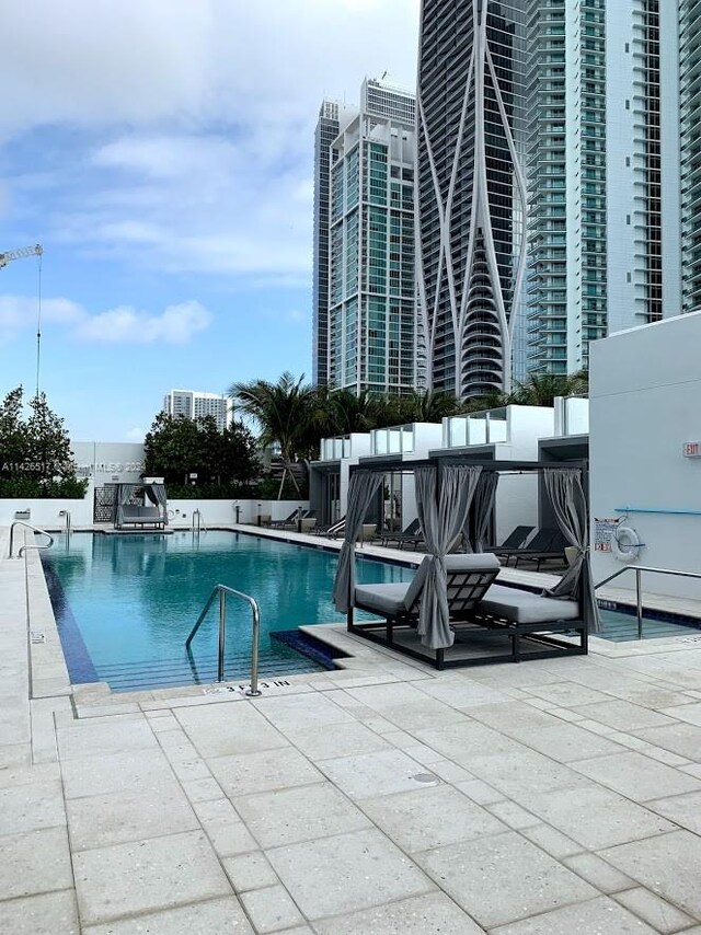 view of pool featuring a patio