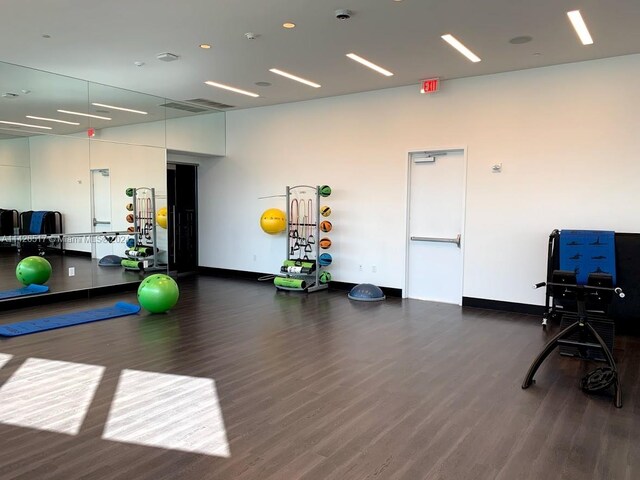 gym featuring wood-type flooring