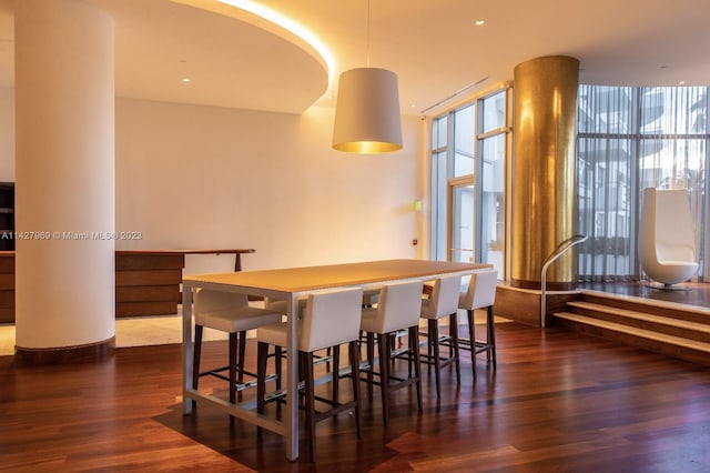 dining room featuring plenty of natural light and dark hardwood / wood-style floors