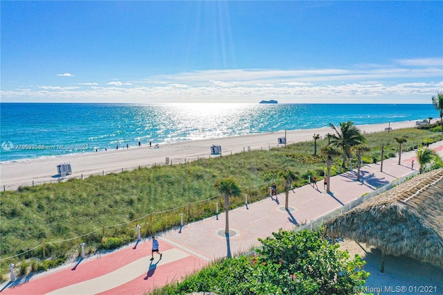 property view of water featuring a view of the beach