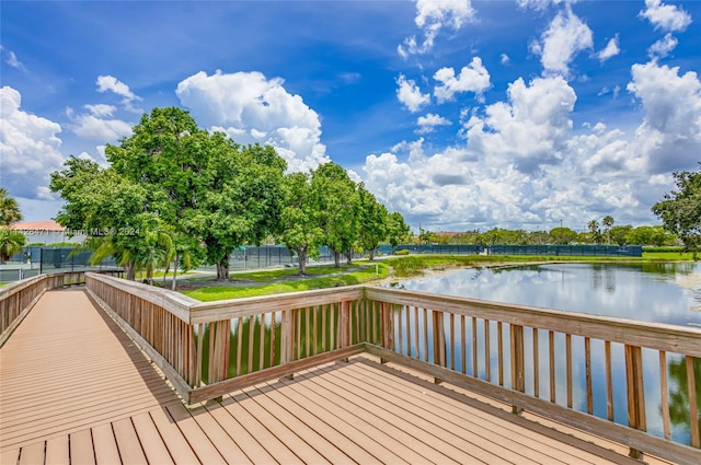 deck with a water view