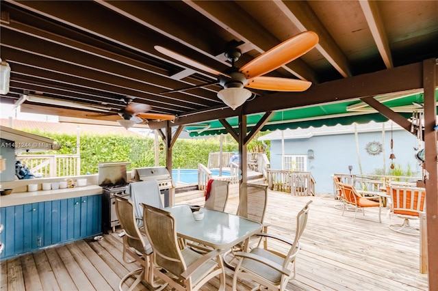 2533 Fillmore St, Hollywood, FL 33020 - wooden deck featuring a grill, area for grilling, and ceiling fan