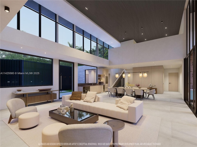 interior space featuring a towering ceiling
