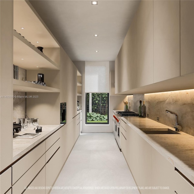 11500 SW 60th Ave, Pinecrest, FL 33156 - kitchen featuring double oven range, a sink, tasteful backsplash, light countertops, and recessed lighting