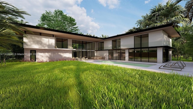 11500 SW 60th Ave, Pinecrest, FL 33156 - rear view of house featuring stucco siding, a lawn, and an outdoor pool