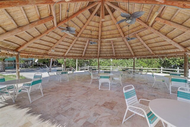 view of patio featuring a gazebo and ceiling fan