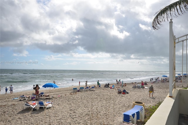 view of water feature featuring a beach view