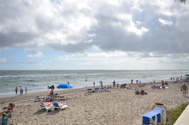 property view of water featuring a view of the beach