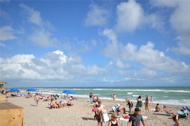 property view of water featuring a view of the beach