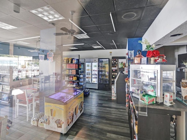 interior space featuring ceiling fan