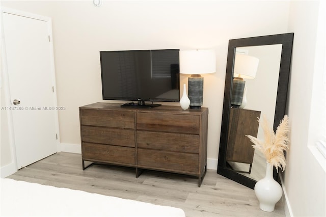 bedroom with light hardwood / wood-style floors