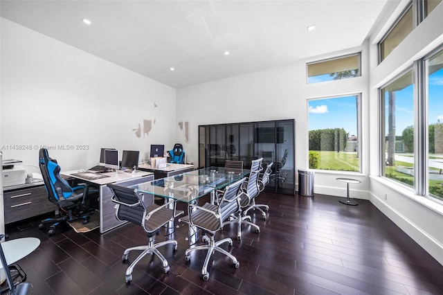 office with dark hardwood / wood-style floors