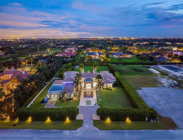 view of aerial view at dusk