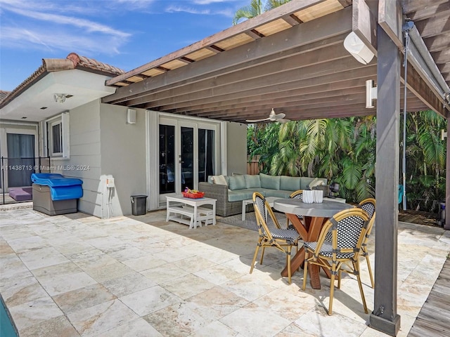 view of patio featuring ceiling fan and an outdoor hangout area