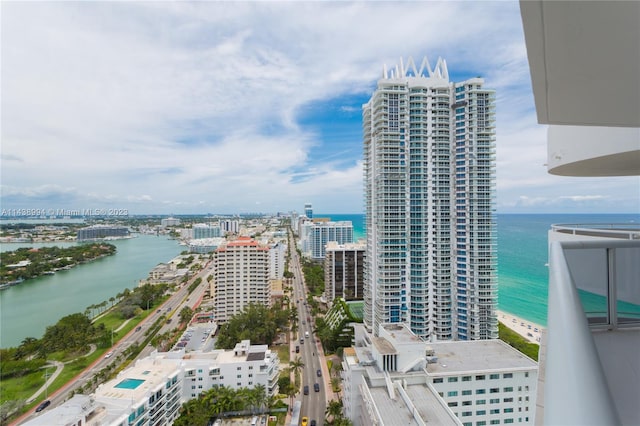 exterior space with a water view