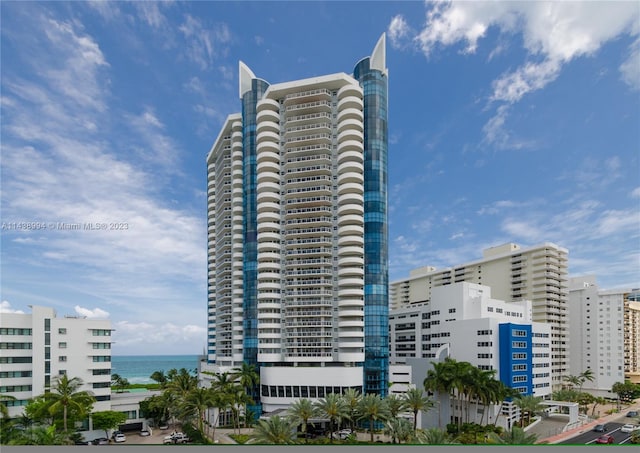 view of building exterior featuring a water view