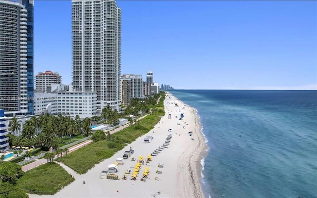 view of water feature with a view of the beach