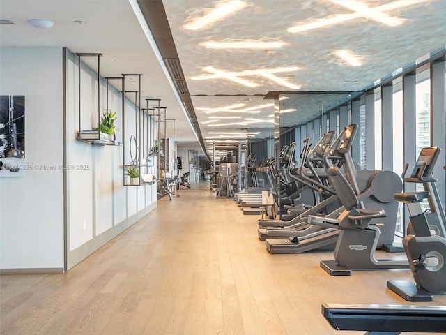 gym featuring light wood-style floors